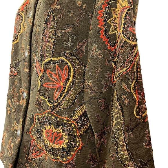 Coldwater Creek Womens Olive Orange Embroidered Mixed Media Jacket Blazer sz M - Picture 9 of 16